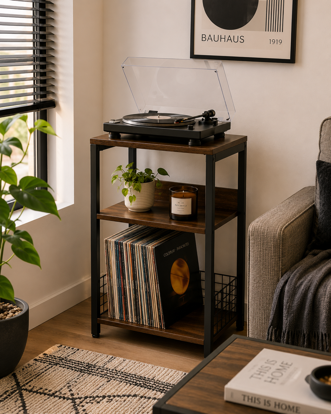 Meuble vinyle avec rangement MILO